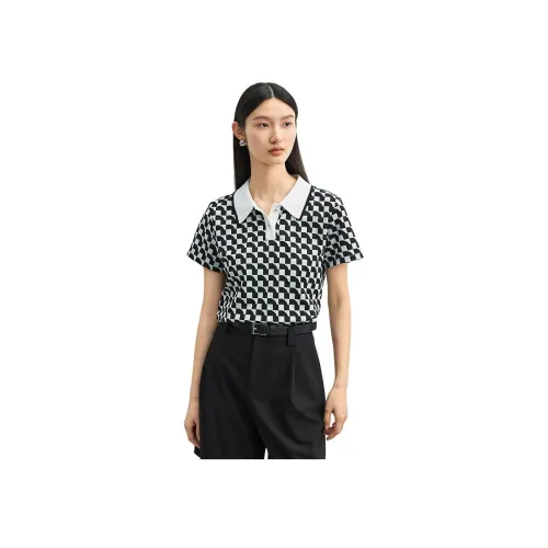 DESIGNICE 체크무늬 여성 폴로 셔츠