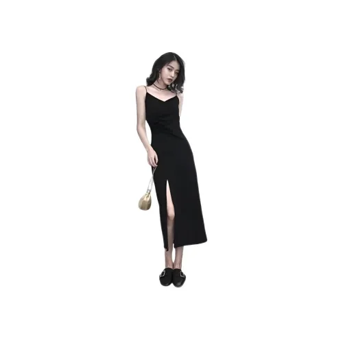 MUMUTU 블랙 여성 슬립 원피스