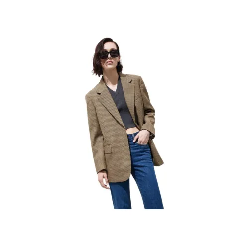 MO&CO 오렌지 하운드투스 체크 여성 비즈니스 정장