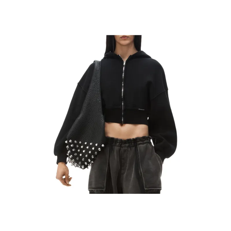 Alexander Wang Cropped Zip up Cotton Hoodie-1