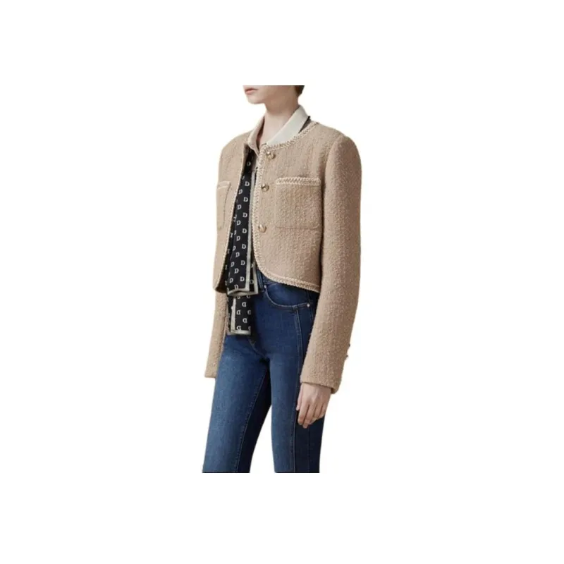 DKNY Cropped Coat Women's Camel-2