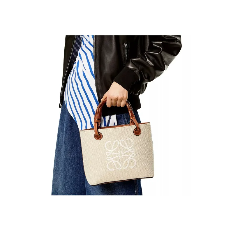 LOEWE Anagram Jacquard Fabric With Cow Leather Shoulder Bag, Crossbody Bag, Handbag Mini Women's Beige/Tan-5