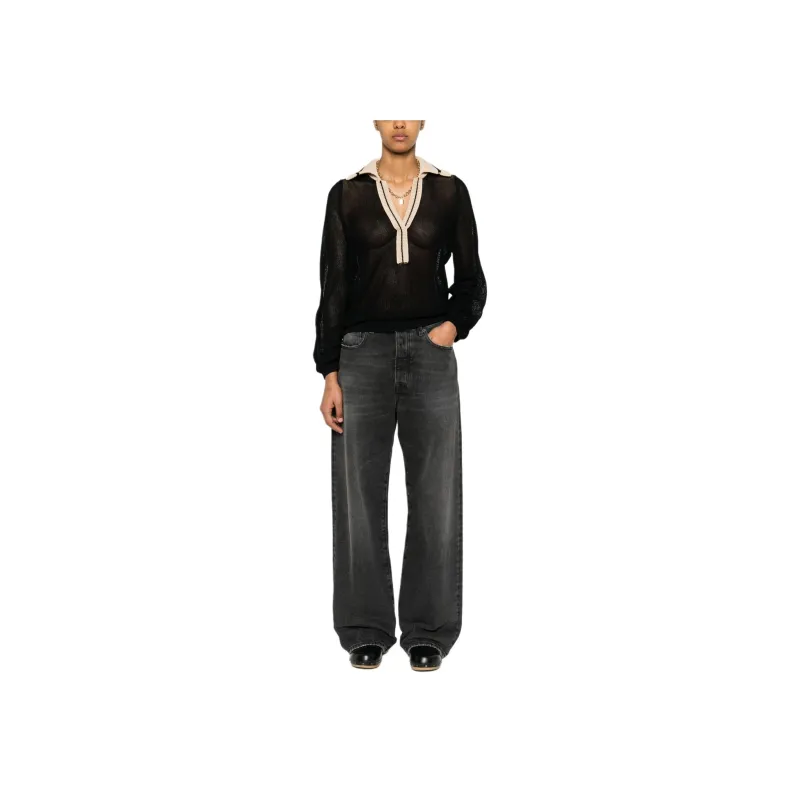 Dorothee Schumacher Contrasting Collar Semi-sheer Knitted Blouse-1
