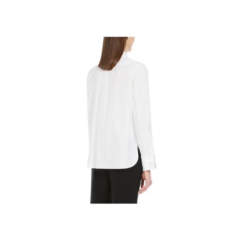 MaxMara Laser Collection Cotton Shirt With Bow Tie Shirt Women's White-3