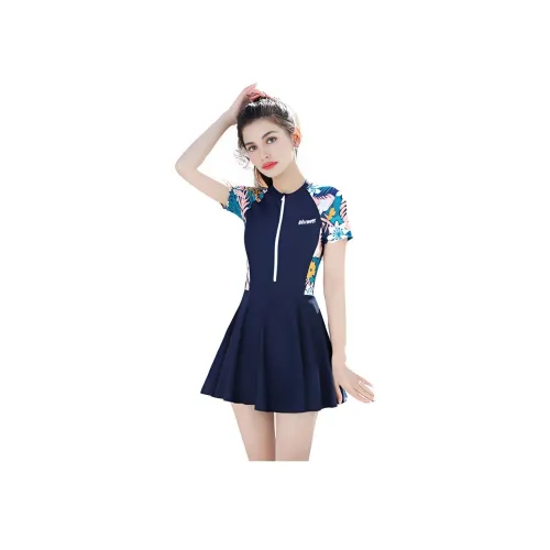 Youyou 네이비 블루 꽃무늬 여성 원피스 수영복