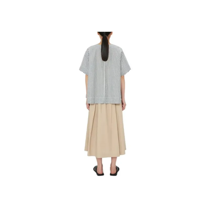 MUJI T Shirts Women's Black X Stripes-2