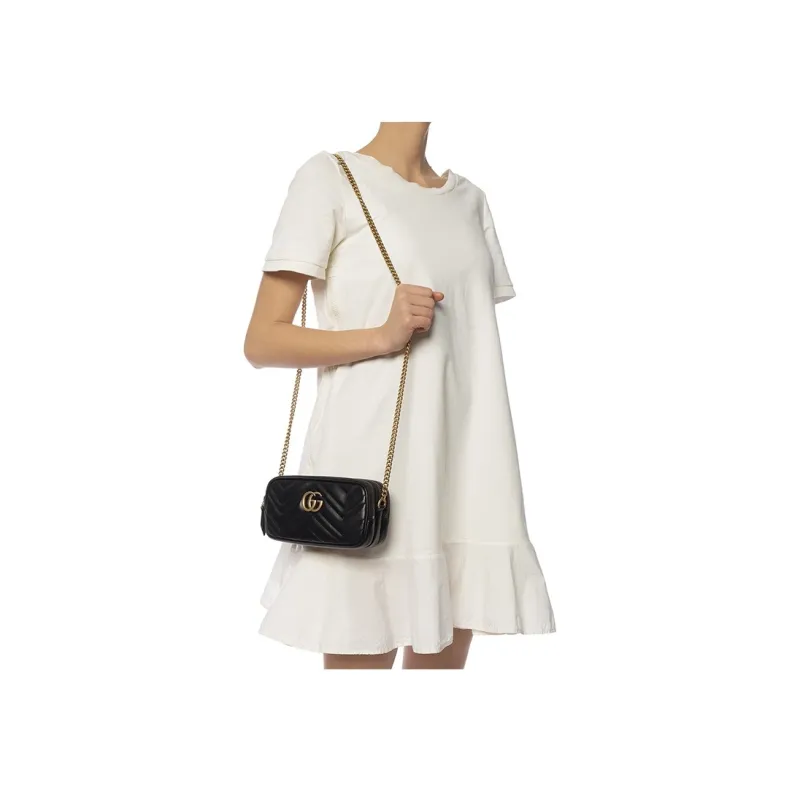 GUCCI GG Marmont Quilted Leather Chain Bag, Shoulder Bag, Crossbody Bag Women's Black-6