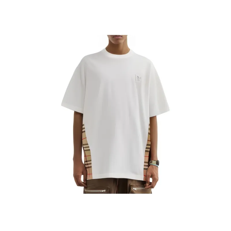 Burberry FW22 Check Panel Cotton T-shirt White-3