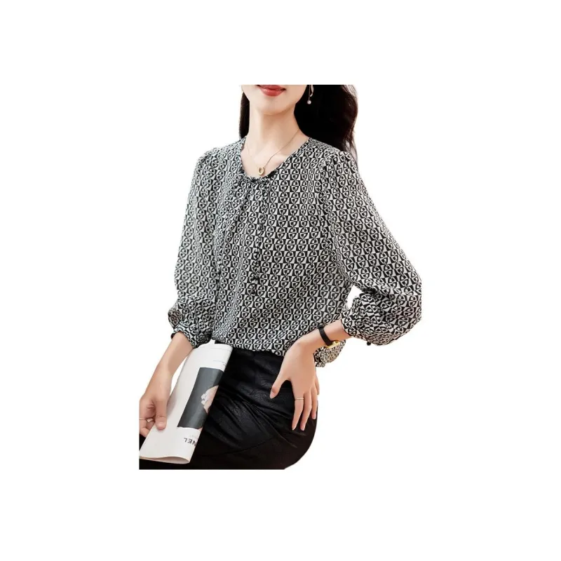 Yi Mengyuan Silk Shirt Women's Black White Heather-3