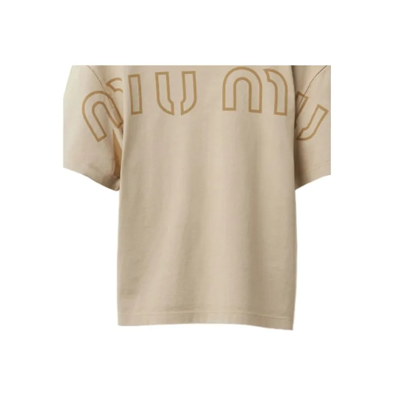 MIU MIU SS23 Drop Shoulder Sleeve T Shirt Women's Khaki-5