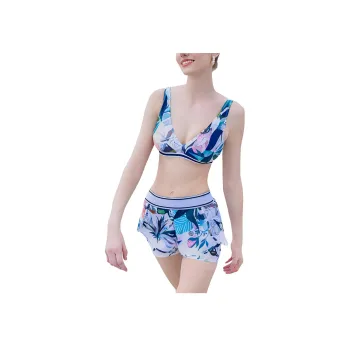 ZOKE Two-Piece Swimwear Women's White Base Leaf Flower
