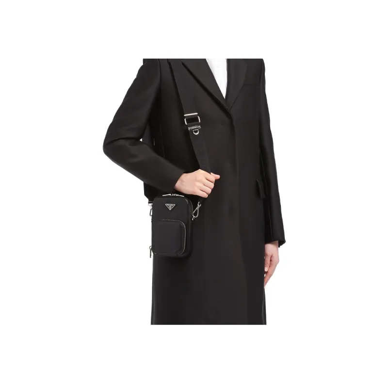 PRADA Saffiano Calfskin Shoulder Bag Women's Black-3