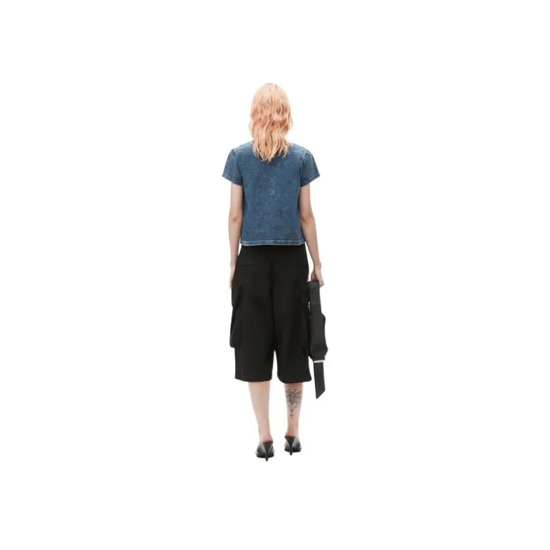 T By Alexander Wang Essential Jsy Shrunk Puff Logo & Bound Neck Tee Acid Black Ice-3
