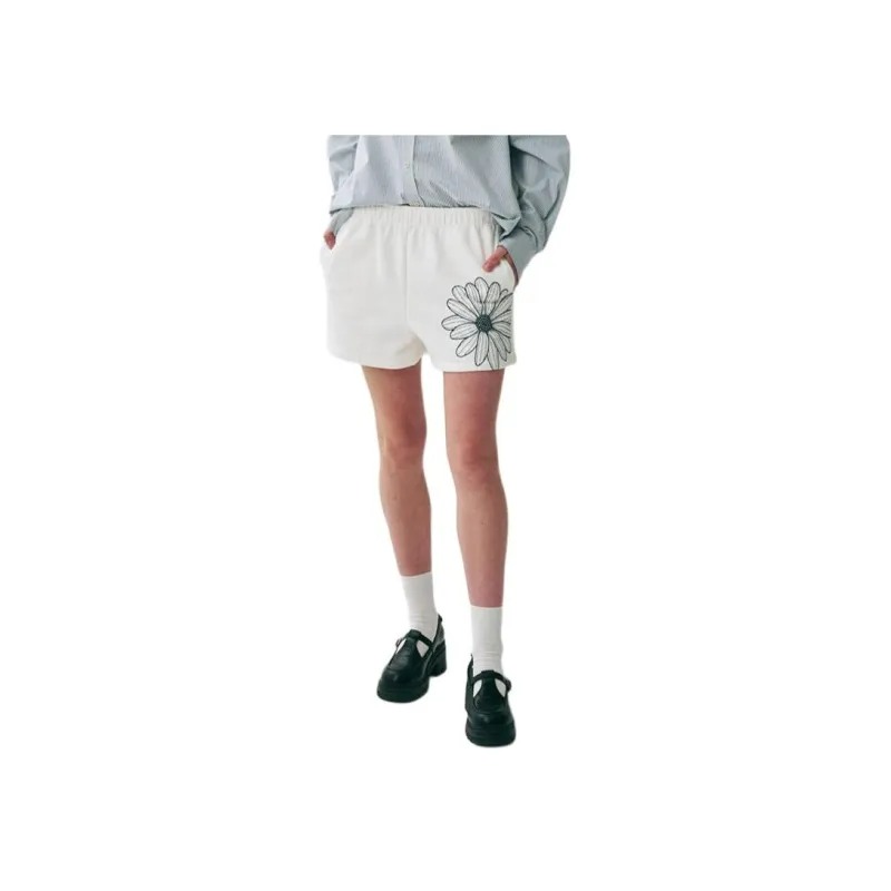 MARDI MERCREDI SS25 SWEAT SHORTS FLOWER_WHITE NAVY Casual Shorts Korean Style Women's White Marine Blue-4
