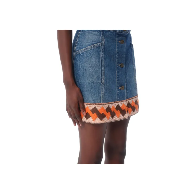 Valentino Jacquard Trim Mid Rise Denim Skirt-5
