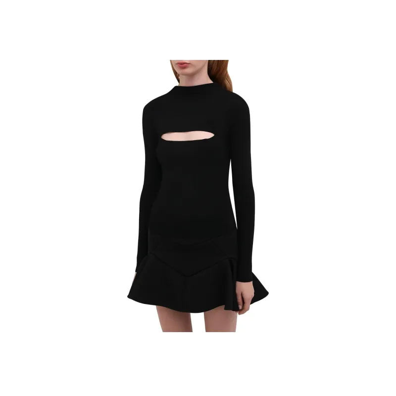 VERSACE Cutout Long Sleeve Sweater Black-3