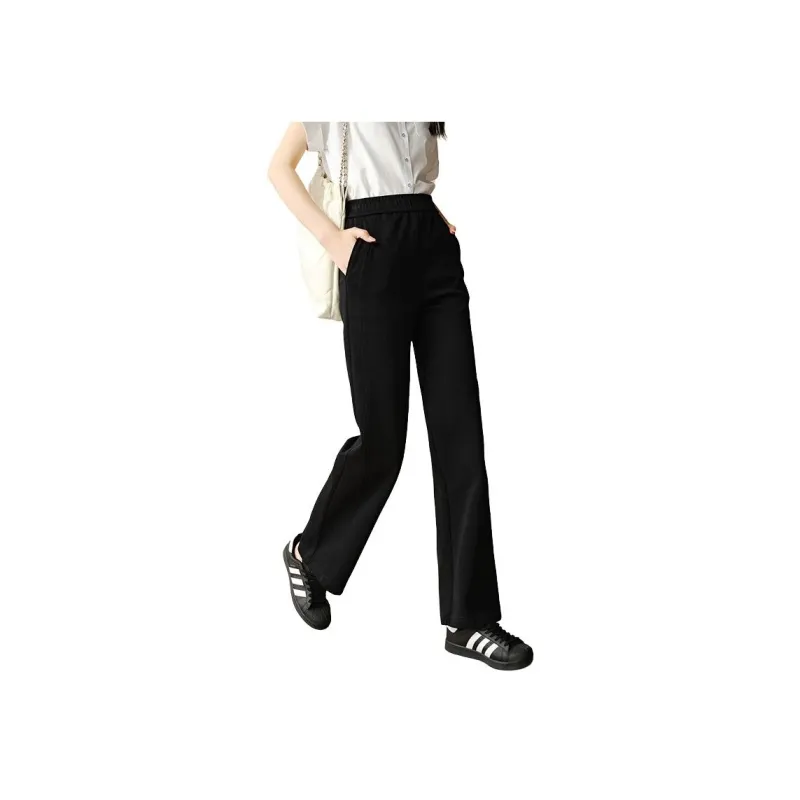 Late White Casual Pants Women's Black-0
