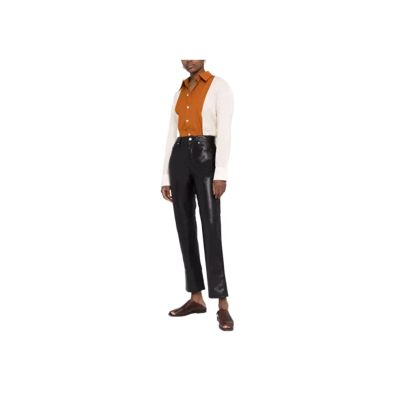 NANUSHKA Faux leather Cropped Straight leg Trousers-3