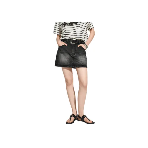 Bethine 블랙 여성 데님 숏 스커트