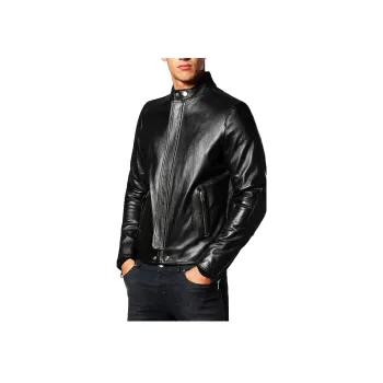 DIESEL Leather Jacket Men's Black