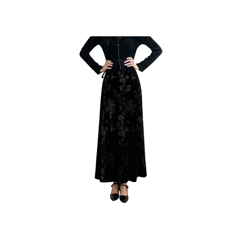 Late White Casual Long Skirts Women's Black-2