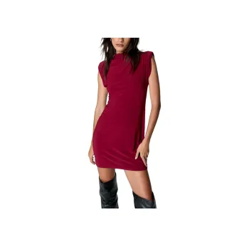 NASTY GAL Slinky Shoulder Pad Mini Dress Sleeveless Dress Women's Burgundy