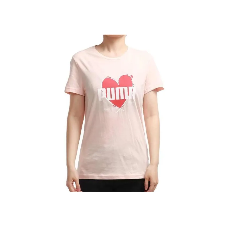 PUMA Heart Tee Love Printing T Shirts Women's Pink-2