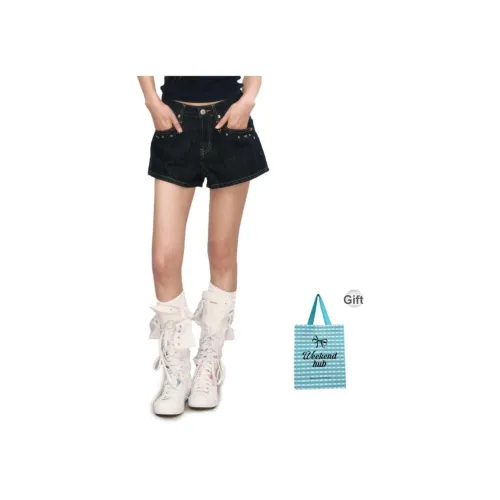 WEEKEND HUB 네이비 블루 여성 데님 반바지