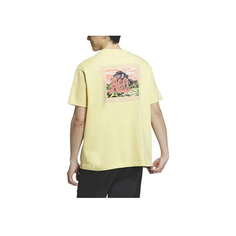 Adidas Neo Drop Shoulder Sleeve T Shirt Men's Beige Yellow-1