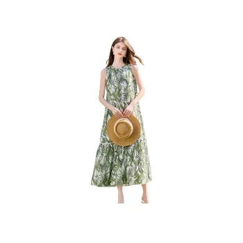 TOUCH Sleeveless Dresses Women's White Base Green Leaf