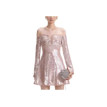 Self portrait New Year Long Sleeved Dresses Women's Light Gold