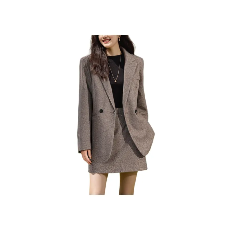 Wbwq Skirt Set Women's Coffee Gray Set-0