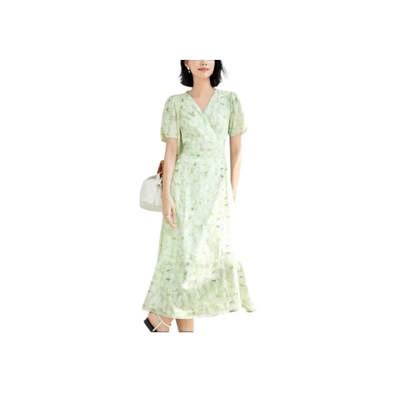 DIALOGUE SS24 Short Sleeved Dress Women's White Rose Print-1