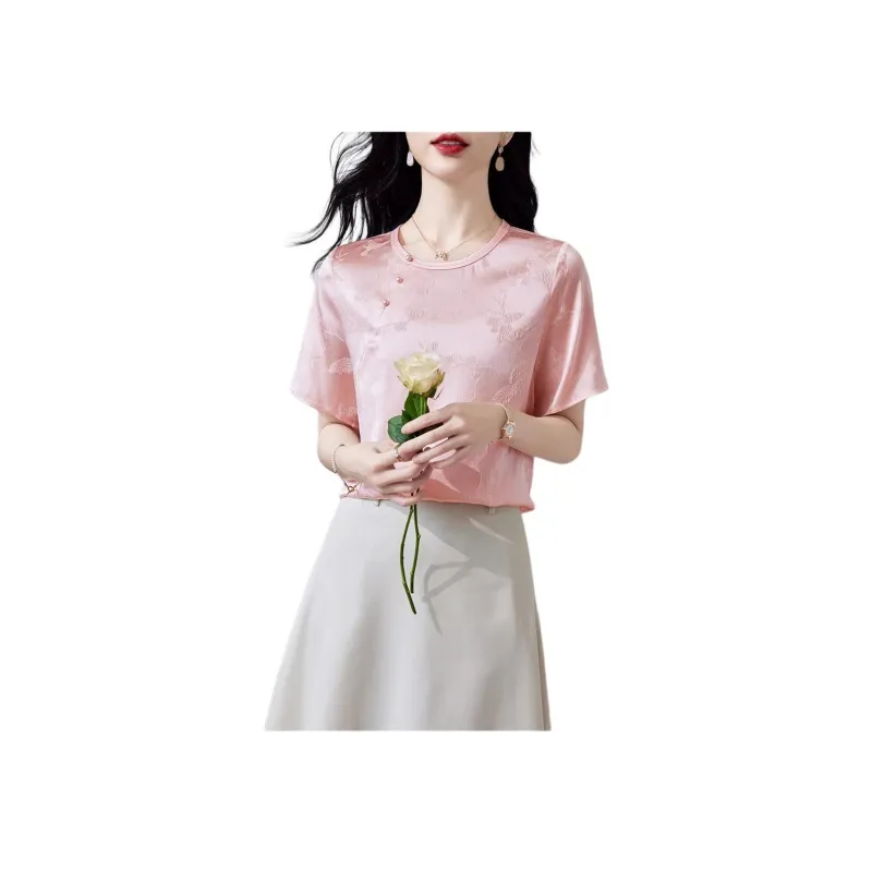 Yi Mengyuan Silk Chiffon Shirt Women's Pink-1