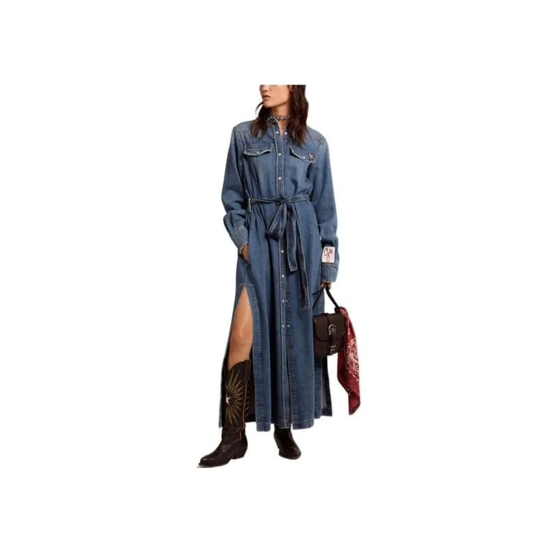 Golden Goose Logo patch Long sleeve Denim Dress-1