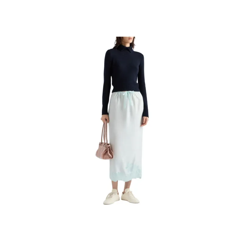 PRADA Embroidered Habutai Silk Midi Skirt-1