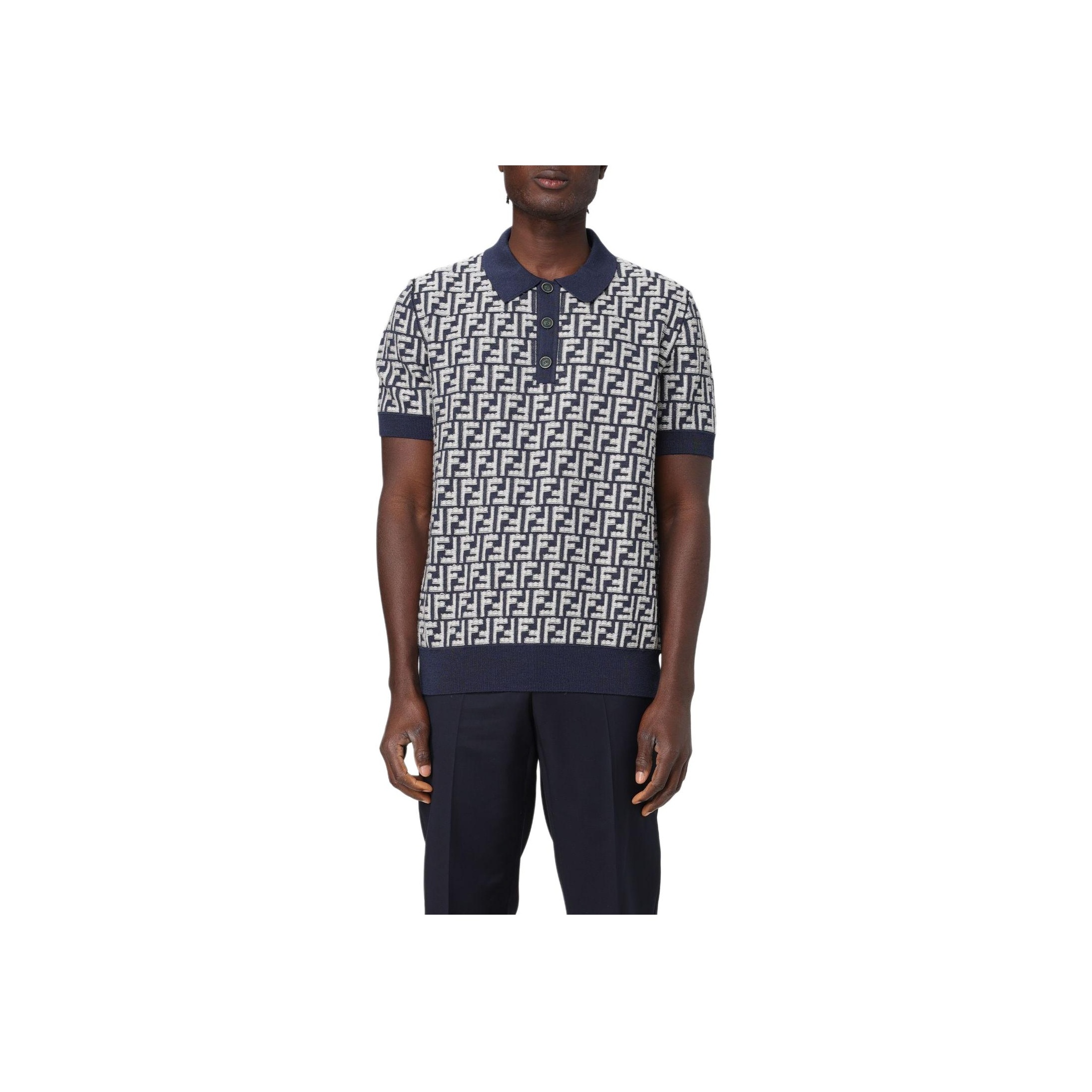 【FENDI】FF Motif Print Regular Fit Short Sleeve Polo Shirt FENDI Ff Motif Short-Sleeved Knit Polo Shirt - POIZON