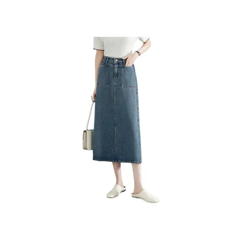 Toyouth 포지 블루 여성 데님 롱 스커트