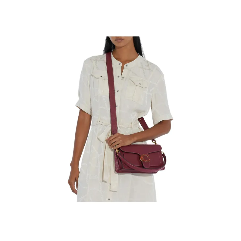 COACH Tabby Solid Color Leather Shoulder Bag, Handbag Medium Size Women's Burgundy-6