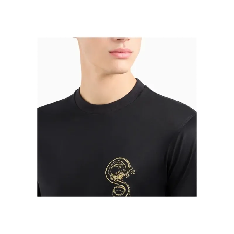 EMPORIO ARMANI Sustainability Values Lyocell blend Jersey T shirt With Dragon Embroidery-5
