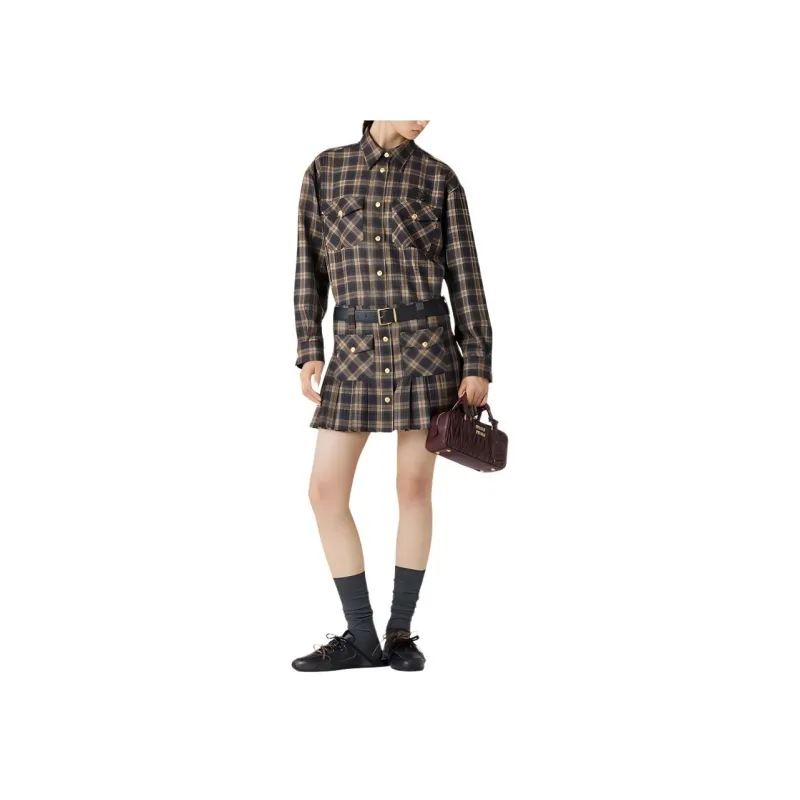 MIU MIU Pleated Tartan Miniskirt-1