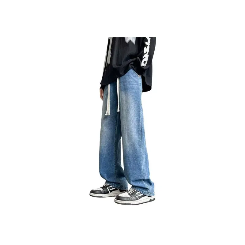 NOME Preppy Style Loose Fit Casual Washable Distressed Lace Up Jeans Unisex-6