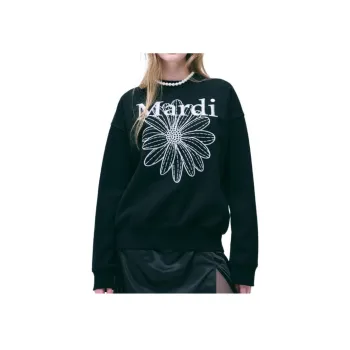 MARDI MERCREDI FW24 SWEATSHIRT FLOWERMARDI NEEDLEWORK_BLACK LIGHTGREY Sweatshirt Korean Style Women's Black Light Gray