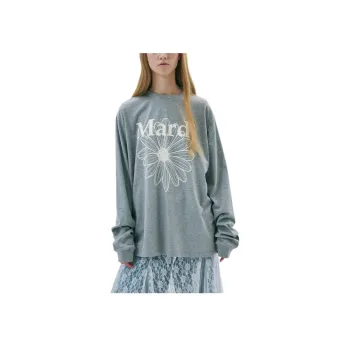 MARDI MERCREDI SS25 UNISEX TSHIRT LONG SLEEVE FLOWERMARDI_GREY IVORY T Shirt Korean Style Unisex Gray Ivory White