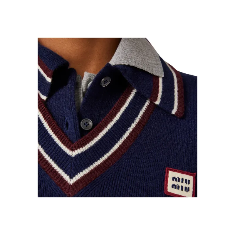 MIU MIU Wool And Cashmere Polo Sweater Navy-4