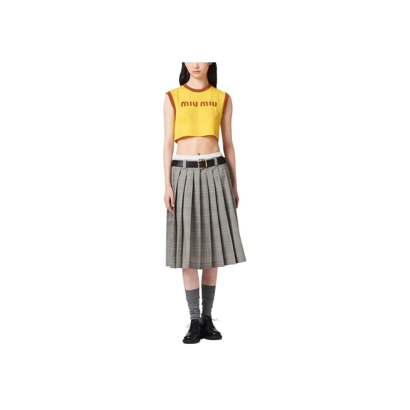 [MiuMiu] MJN4261 2IO F0QMM CROP COTTON T SHIRT ☆送料込☆ MIU MIU》 MJN4261 2IO F0QMM CROP COTTON T SHIRT (MiuMiu/T