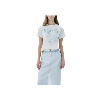 MARDI MERCREDI T Shirt Women's Cream/moss Green Korean Style