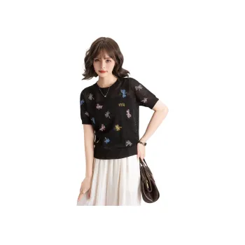 FAWENXIANGZI T Shirts Women's Black Dragonfly