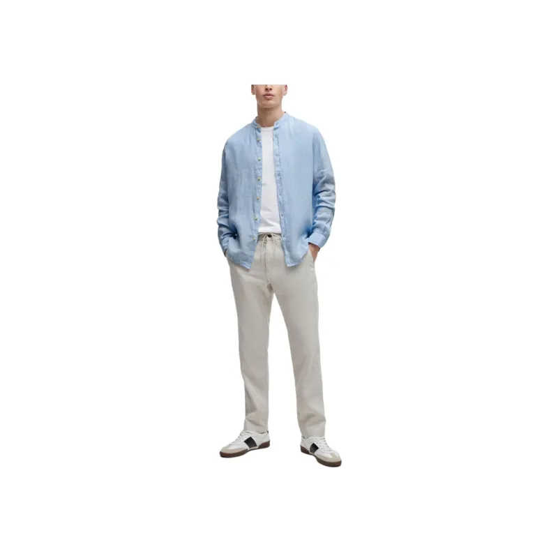 HUGO BOSS Regular Fit Shirt In Linen Canvas Shirt Men's Blue-4