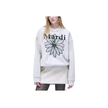 MARDI MERCREDI FW24 SWEATSHIRT FLOWERMARDI NEEDLEWORK_OATMEAL BLACK Sweatshirt Korean Style Women's Oat Black